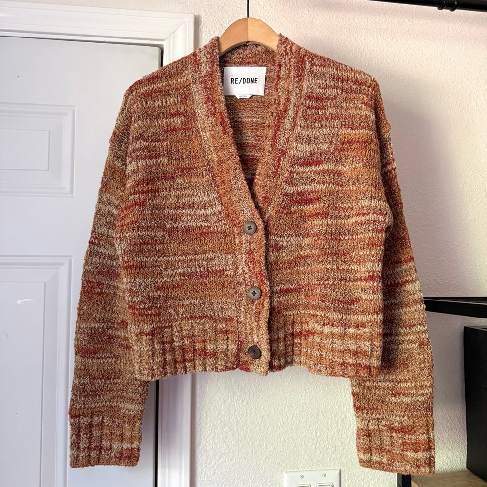 RE/DONE rust cream chunky knit boxy cropped‎ oversized cardigan sweater